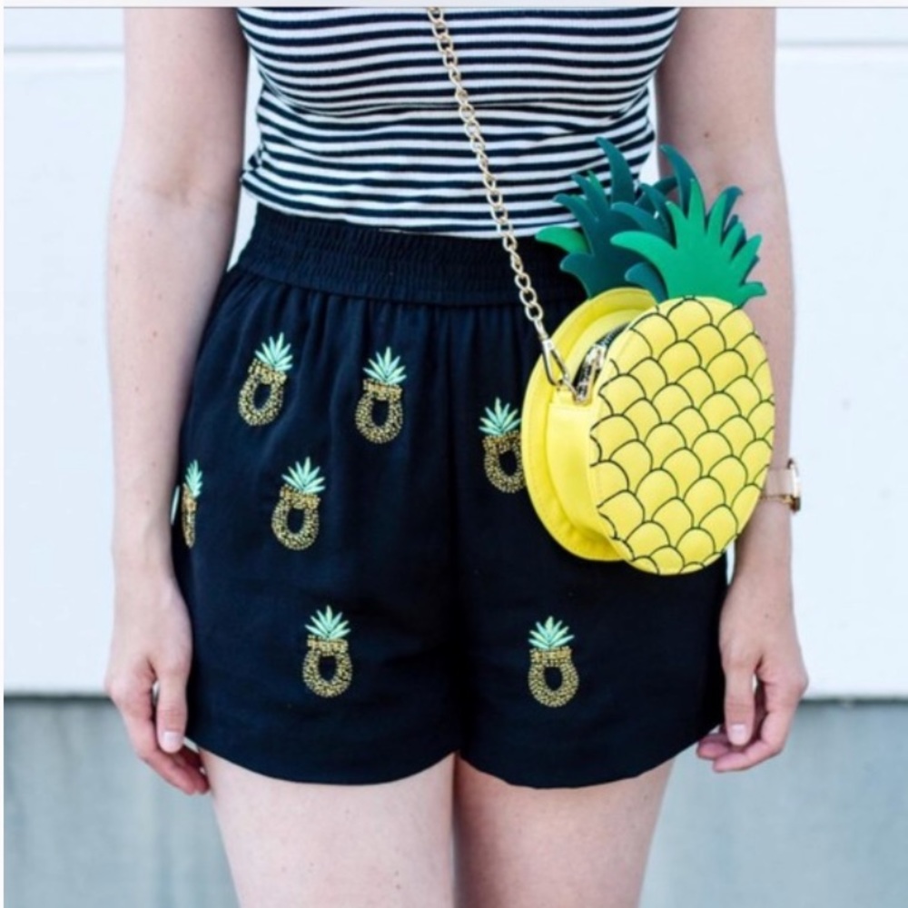 Tropical Pineapple Beaded Embroidery Shorts Summer